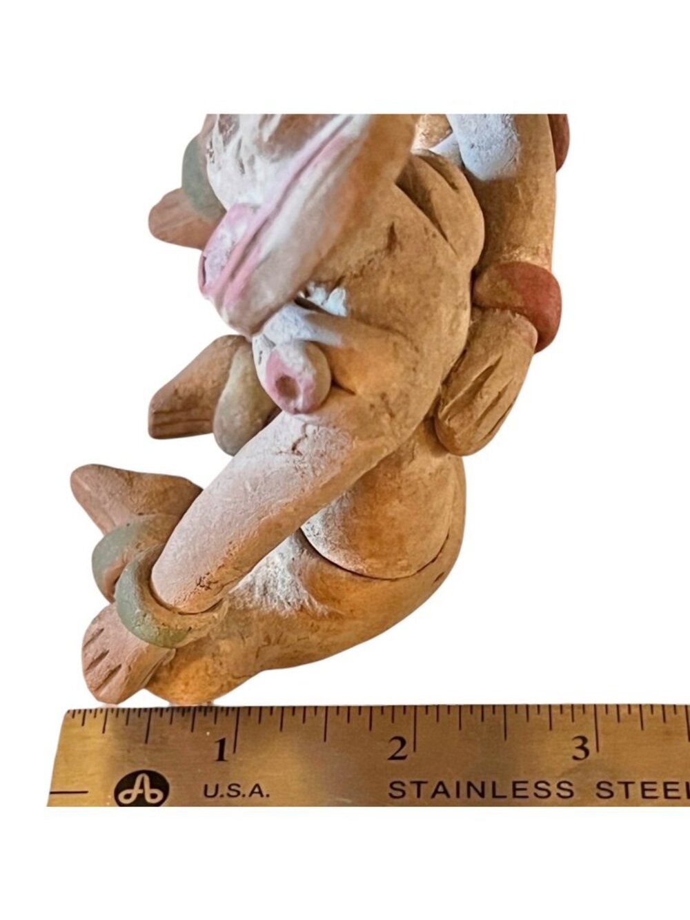 Teotihuacan Ceramic Pre-Columbian Style Figurine Pair Earth Tones & Accents 5" T - Picture 11 of 11
